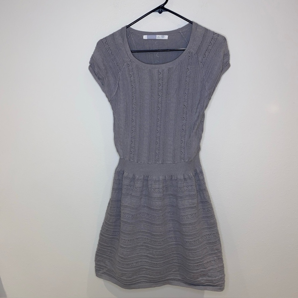 Athleta‎ Downtown Gray Pointelle Eyelet  Cashmere Blend Sweater Dress SZ M Lined
